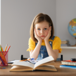 girl with adhd reading a book frustrated