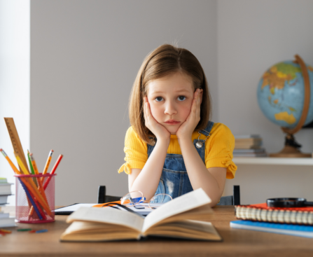 girl with adhd reading a book frustrated